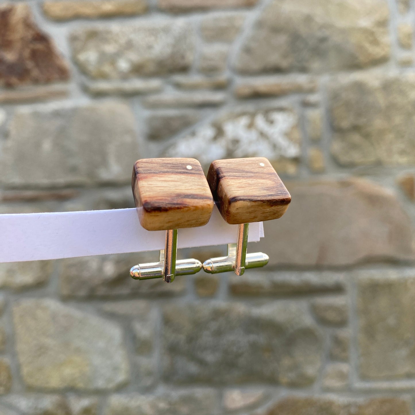 Spalted Silver Dot Cufflinks