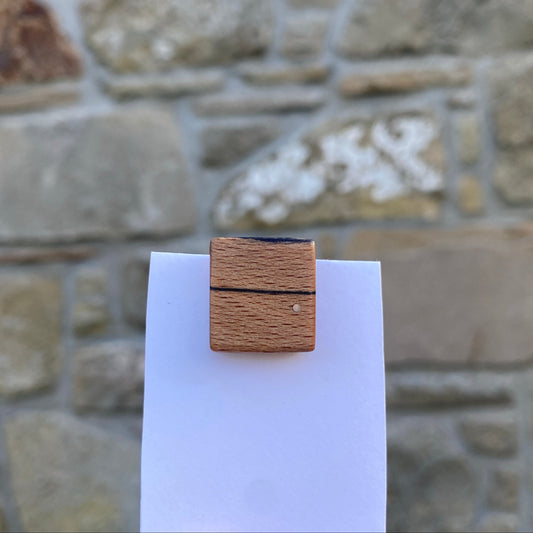 Spalted Square Silver Dot Pin