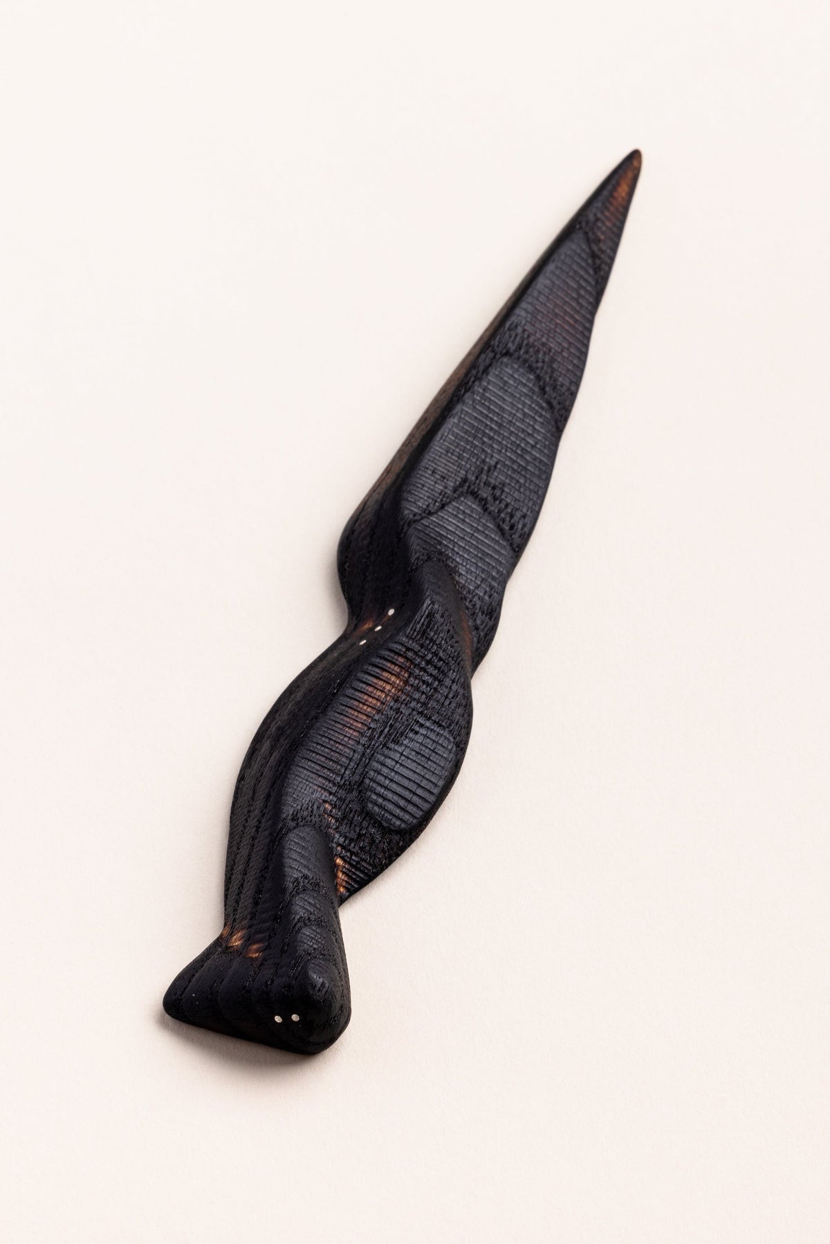 An ash wood Sgian Dubh with burned finish and silver dot inlays